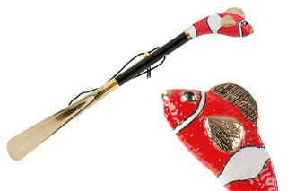 enameled brass red fish handle long handle handmade Italian luxury shoehorn front view