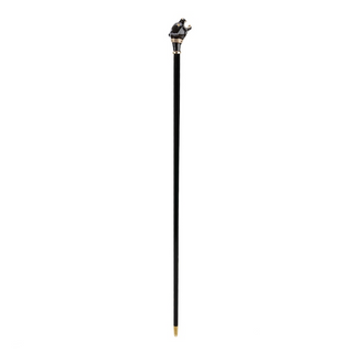 Black panther enameled brass handle handmade Italian luxury walking cane close-up