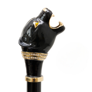 Black panther enameled brass handle handmade Italian luxury walking cane detail