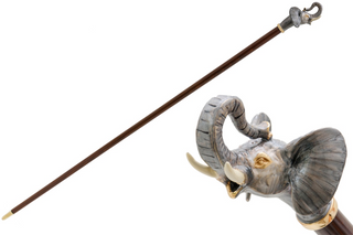 Elephant head handle wood shaft handmade Italian luxury walking cane front view
