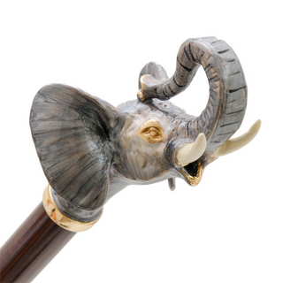 Elephant head handle wood shaft handmade Italian luxury walking cane handle detail