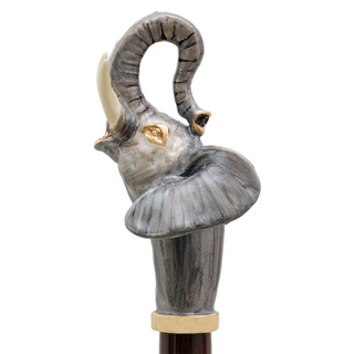 Elephant head handle wood shaft handmade Italian luxury walking cane side view