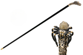 Tarantula handle Swarovski crystal wood shaft handmade Italian luxury walking cane front view