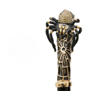 Tarantula handle Swarovski crystal wood shaft handmade Italian luxury walking cane side view
