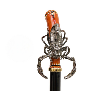Scorpion handle polished wood shaft handmade Italian luxury walking cane side view