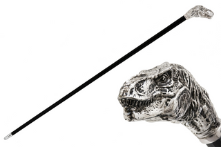 T-Rex head brass handle handmade Italian luxury walking stick front view