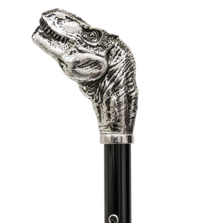 T-Rex head brass handle handmade Italian luxury walking stick side view
