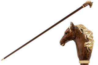Brown horse enameled brass handle handmade Italian luxury walking cane front view