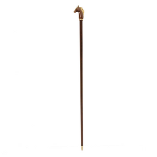 Brown horse enameled brass handle handmade Italian luxury walking cane close-up