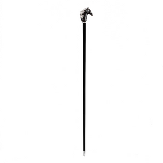 Black horse enameled brass handle rubber tip handmade Italian luxury walking cane side view