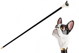 French bulldog enameled brass handle handmade Italian luxury walking cane front view