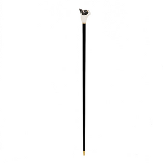 French bulldog enameled brass handle handmade Italian luxury walking cane close-up