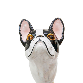 French bulldog enameled brass handle handmade Italian luxury walking cane angle view