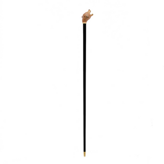 Brown bear brass enameled handle handmade Italian luxury walking cane close-up