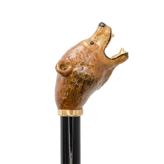 Brown bear brass enameled handle handmade Italian luxury walking cane detail