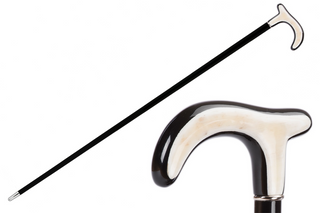 Classic wooden stick brass tip rubber grip handmade Italian walking cane front view