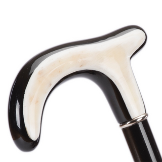 Classic wooden stick brass tip rubber grip handmade Italian walking cane side view