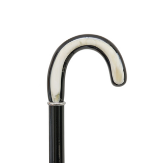 Curved polished wood shaft brass tip handcrafted Italian walking cane side view