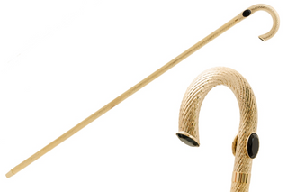 Precious brass jeweled handle rubber tip handmade Italian walking stick front view