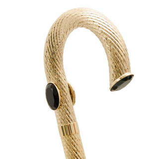 Precious brass jeweled handle rubber tip handmade Italian walking stick side view