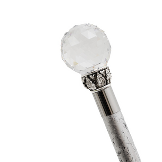 Crystal ball handle silver shaft brass end handmade Italian luxury walking cane side view