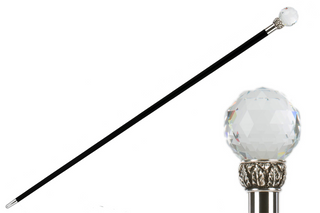 Crystal ball handle brass tip handmade Italian luxury walking cane front view