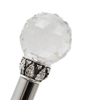 Crystal ball handle brass tip handmade Italian luxury walking cane side view