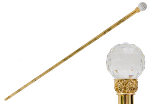 Crystal ball gold shaft rubber tip handmade Italian luxury walking cane front view