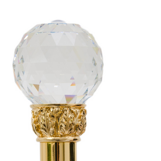 Crystal ball gold shaft rubber tip handmade Italian luxury walking cane handle detail