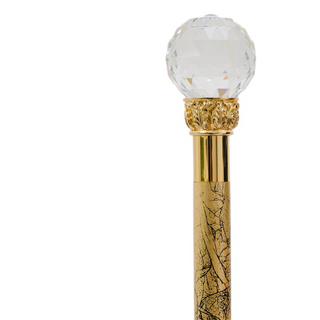 Crystal ball gold shaft rubber tip handmade Italian luxury walking cane side view
