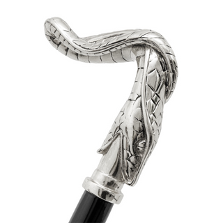 Snake head handle polished wood handmade Italian luxury walking cane handle detail