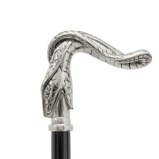 Snake head handle polished wood handmade Italian luxury walking cane side view