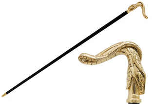 Golden snake metal handle handmade Italian luxury walking stick front view