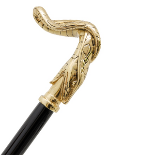 Golden snake metal handle handmade Italian luxury walking stick side view