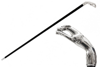 Silver greyhound handle brass rubber tip handmade Italian luxury walking cane front view