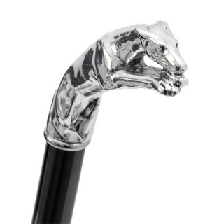 Silver greyhound handle brass rubber tip handmade Italian luxury walking cane handle detail