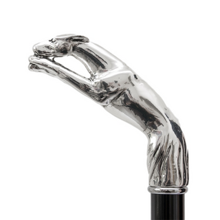 Silver greyhound handle brass rubber tip handmade Italian luxury walking cane side view