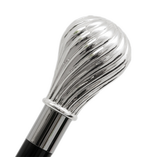 Silver knob wooden stick brass tip handmade Italian luxury walking cane side view