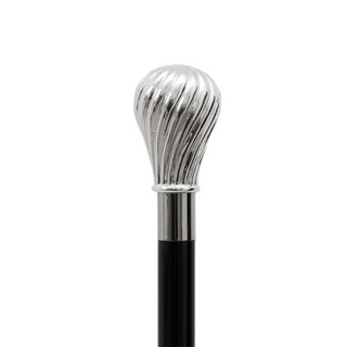 Silver knob wooden stick brass tip handmade Italian luxury walking cane handle detail