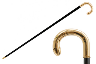 Gold handle polished wood shaft handmade Italian designer luxury walking cane front view