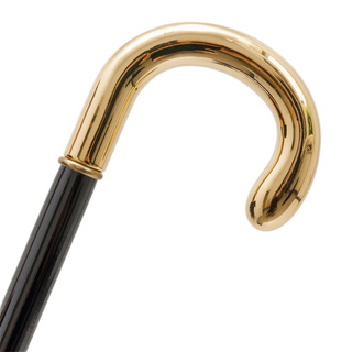 Gold handle polished wood shaft handmade Italian designer luxury walking cane side view