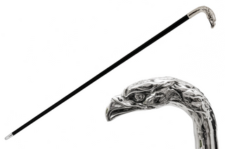 Silver eagle handle polished wood shaft brass tip handmade Italian luxury walking cane front view