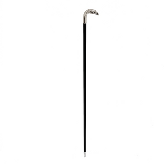 Silver eagle handle polished wood shaft brass tip handmade Italian luxury walking cane close-up
