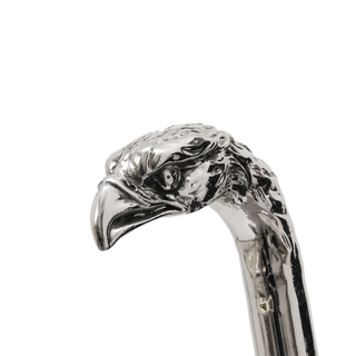 Silver eagle handle polished wood shaft brass tip handmade Italian luxury walking cane detail