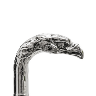 Silver eagle handle polished wood shaft brass tip handmade Italian luxury walking cane side view