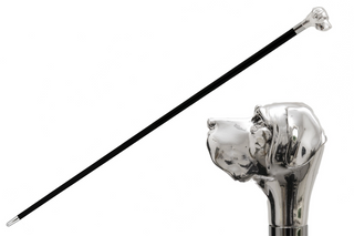 Silver-plated handle brass rubber tip handmade Italian luxury walking stick front view