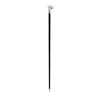 Silver-plated handle brass rubber tip handmade Italian luxury walking stick close-up