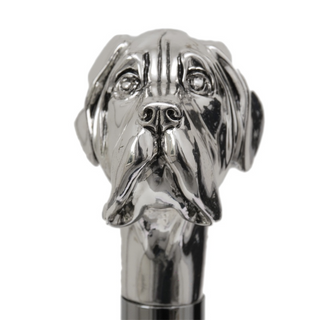 Silver-plated handle brass rubber tip handmade Italian luxury walking stick handle detail