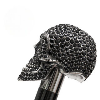 Black Swarovski skull handle handmade Italian luxury walking cane detail