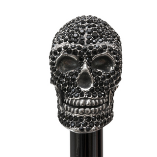 Black Swarovski skull handle handmade Italian luxury walking cane full length